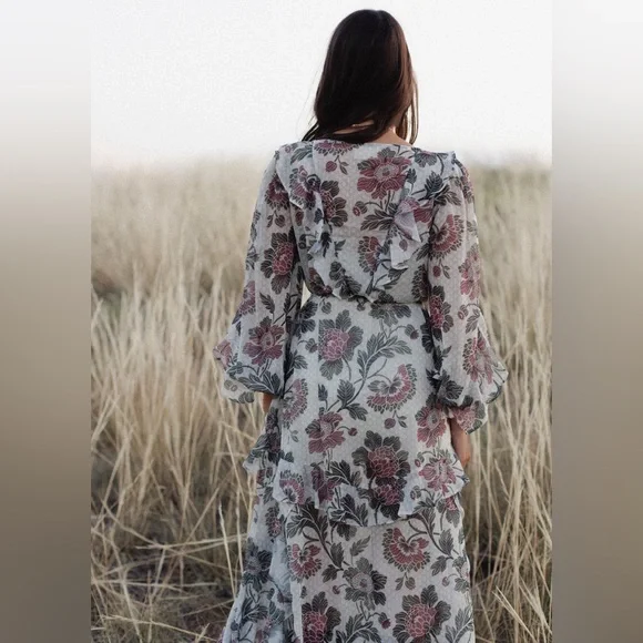 Joyfolie Floral Maxi Dress in Purple and Green - Picture 3 of 7